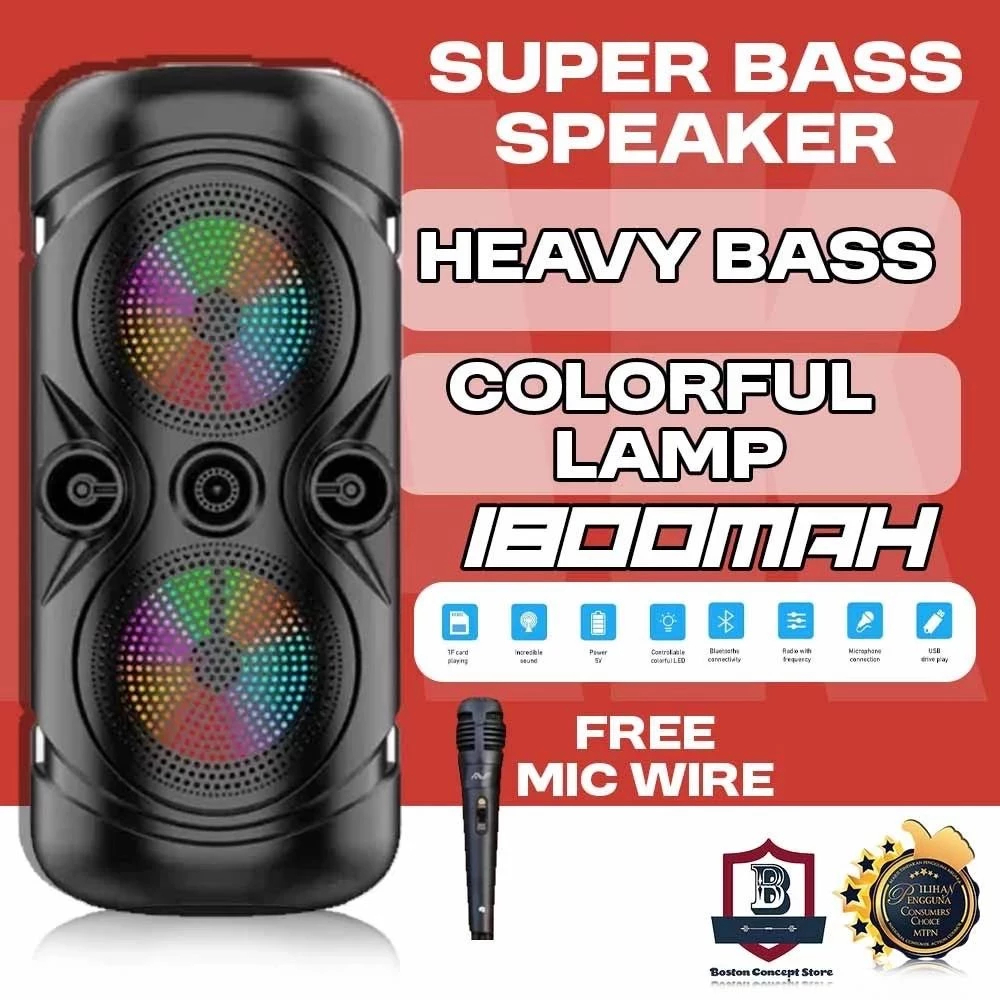 Portable Bluetooth Speaker Support Karaoke Bass Wire Microphone USB TF ...