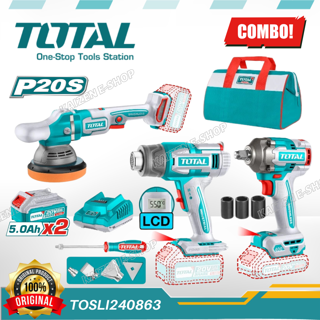 TOTAL TOSLI240863 P20S 20V 3 Pcs Combo Kits ( Impact Wrench , Heat Gun ...