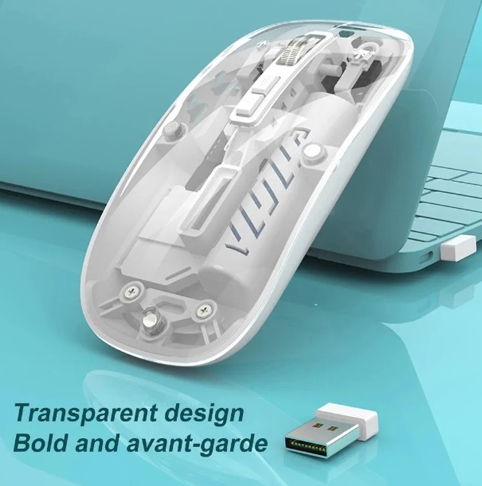 Transparent Bluetooth Wireless Mouse Rechargeable with LED Dual Mode ...