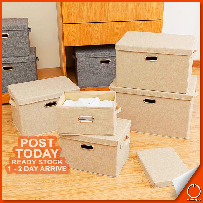 𝐇𝐈𝐃𝐃𝐄𝐍 𝐒𝐓𝐀𝐒𝐇 Linen Foldable Storage Box With Lid Closet Wardrobe ...