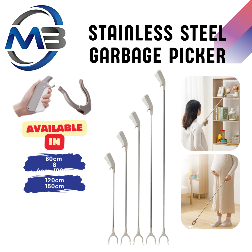 Stainless Steel Stick Garbage Picker Trash Grabber Pickup Long Trigger ...