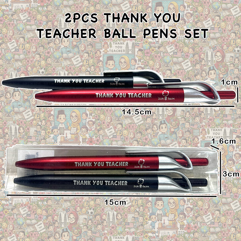 Teachers Day Gift 2PCS Pens Set Red Black Ball Pen Stationery Thank You ...