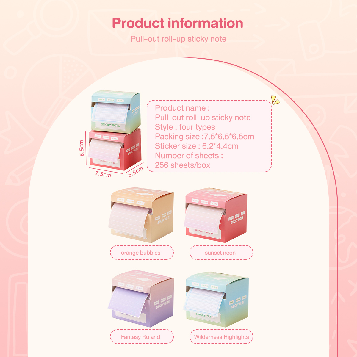 256Pcs Pull-out Sticky Notes Tearable Stickers Gradient Color DIY Decor ...