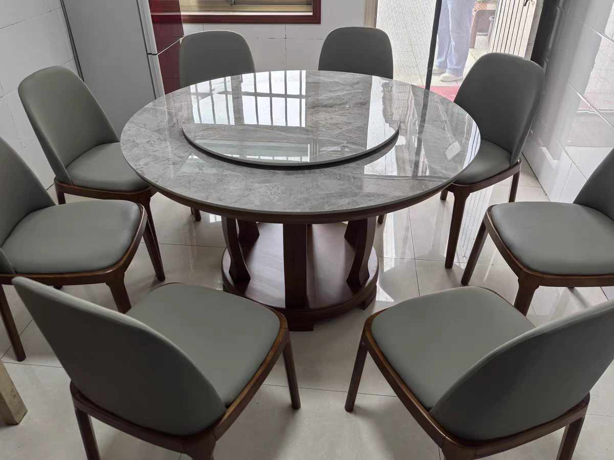Light Luxury Marble Sintered Stone Round Table Dining Chair Set 8 ...