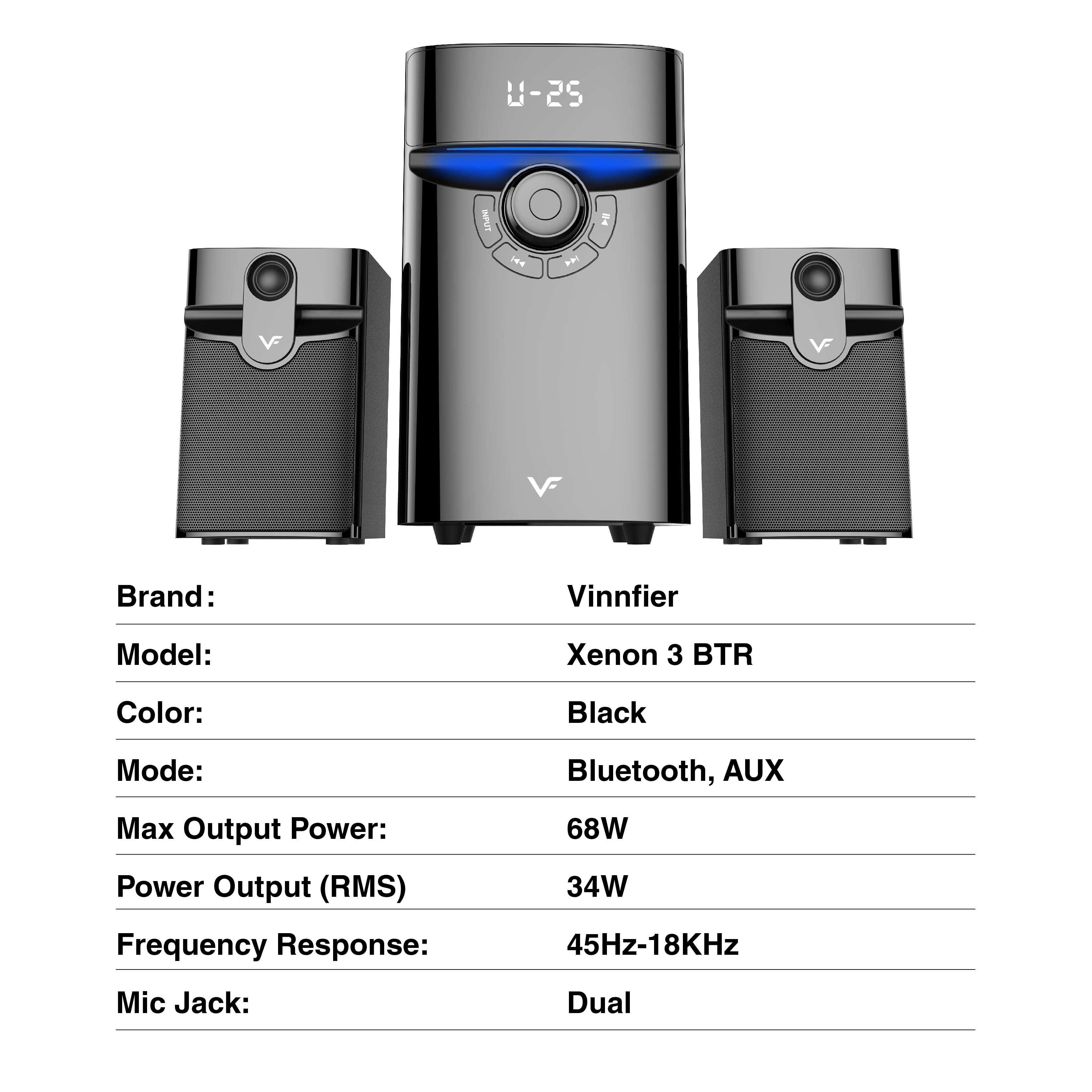 Vinnfier VF Xenon 3 BTR Wireless Bluetooth Speaker 2.1 Speaker Aux Line ...