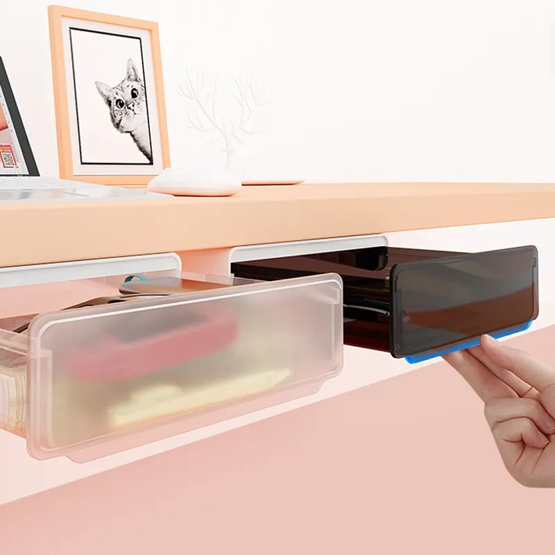 Under Table Drawer Organizer Box Self-Adhesive Under-Drawer Storage Box ...
