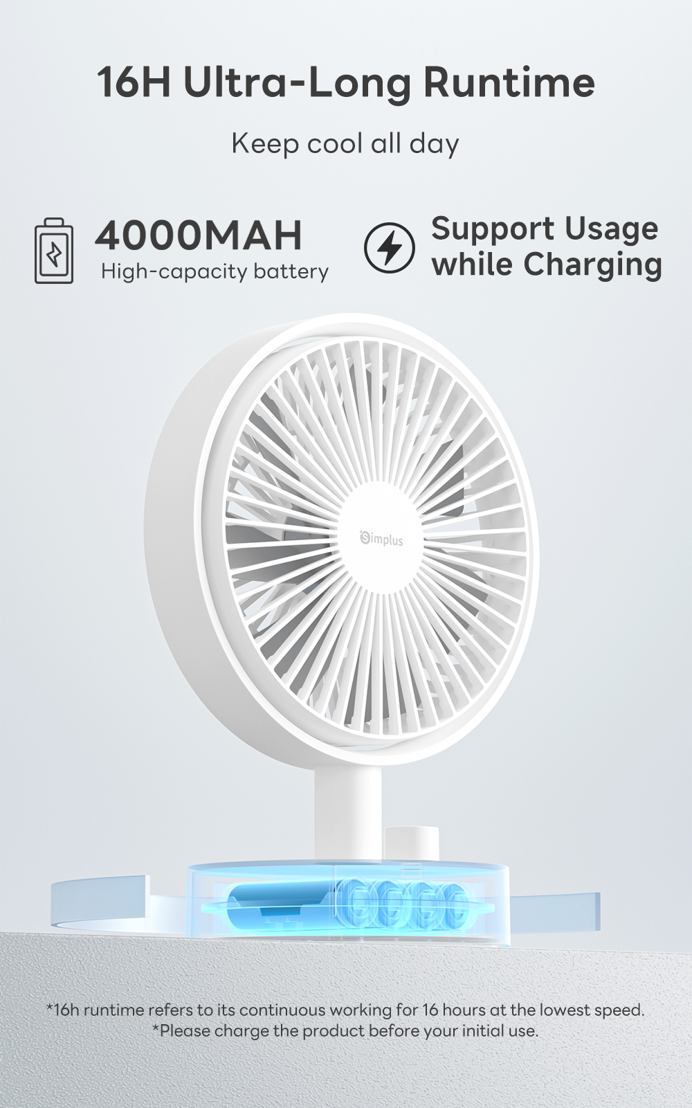 Simplus Mini Desktop Fan | Portable Fan | Stepless Speed Control | Wide ...