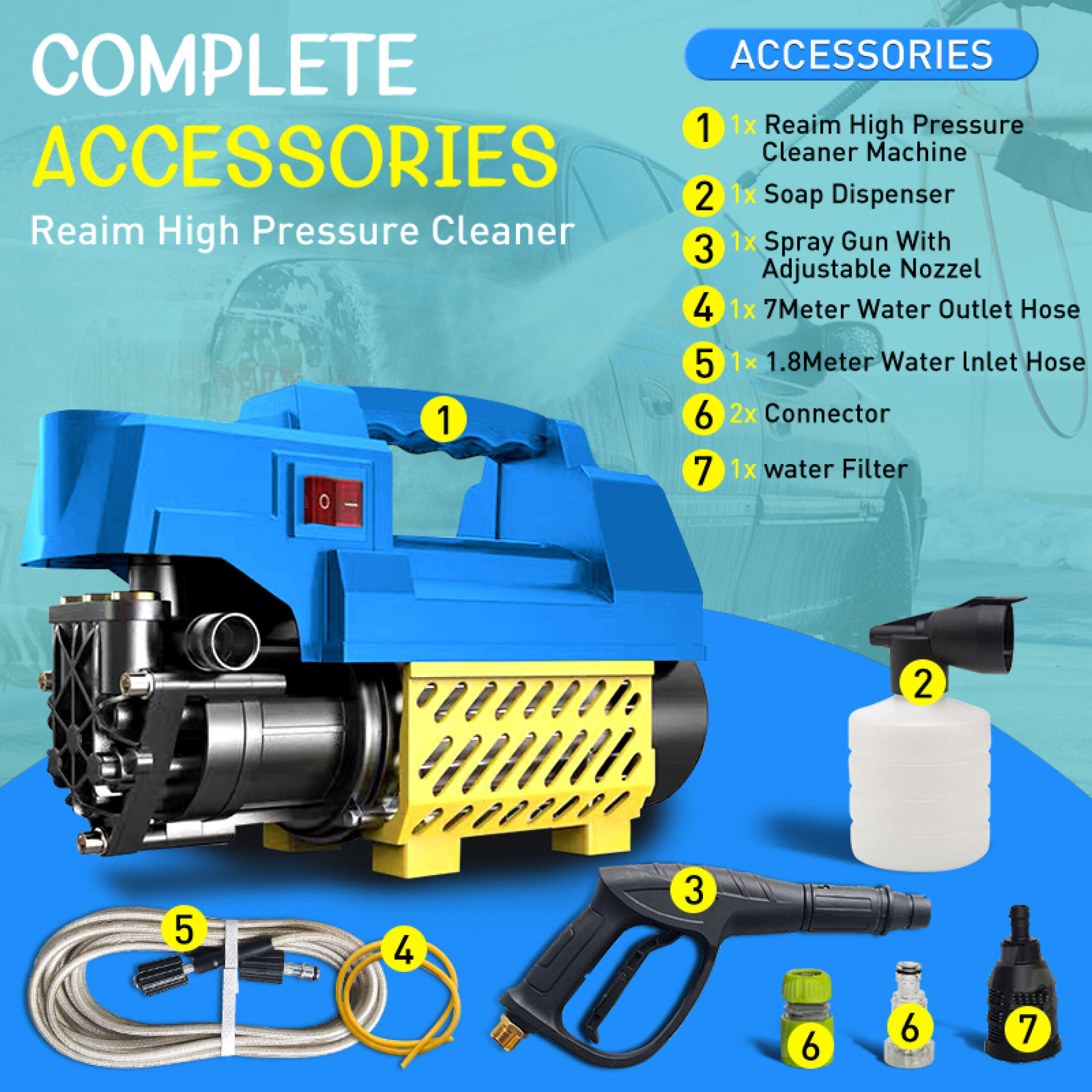REAIM Water jet High Pressure Cleaner 4000W Water Jet Sprayer Car Wash ...