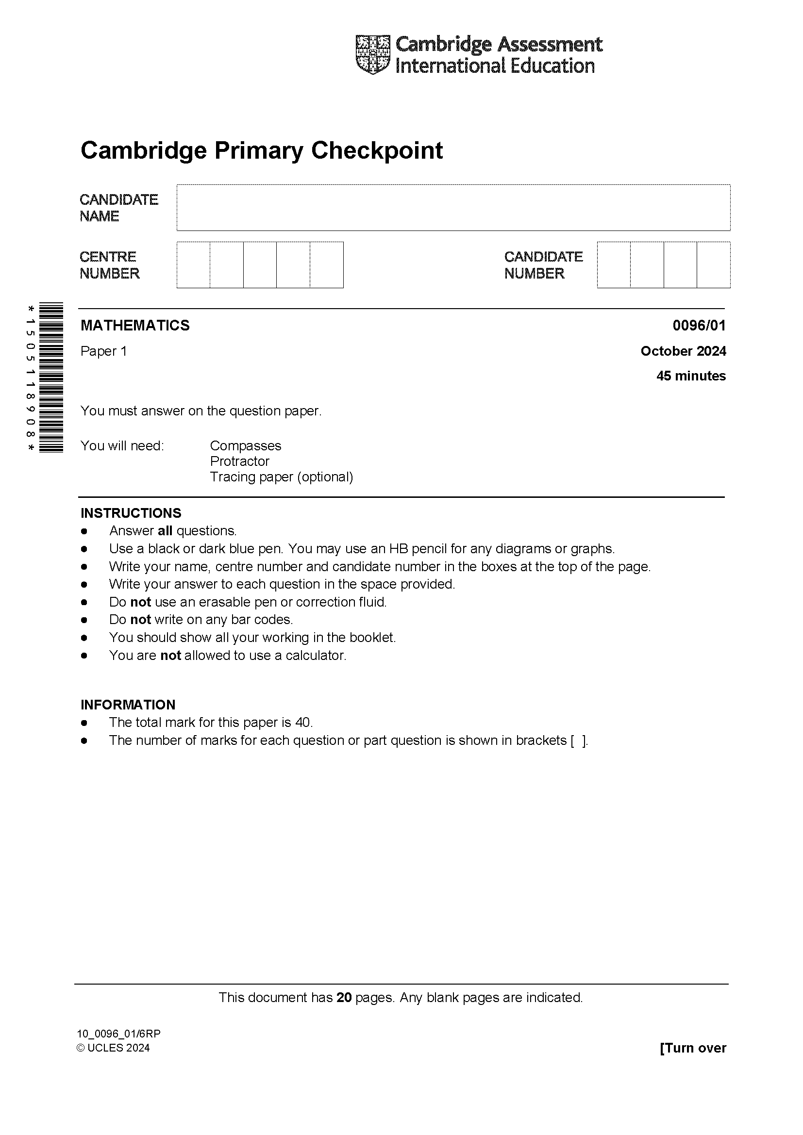 PY7 LATEST 2024 OCT⚡ Cambridge Primary Checkpoint Past Year Papers ...