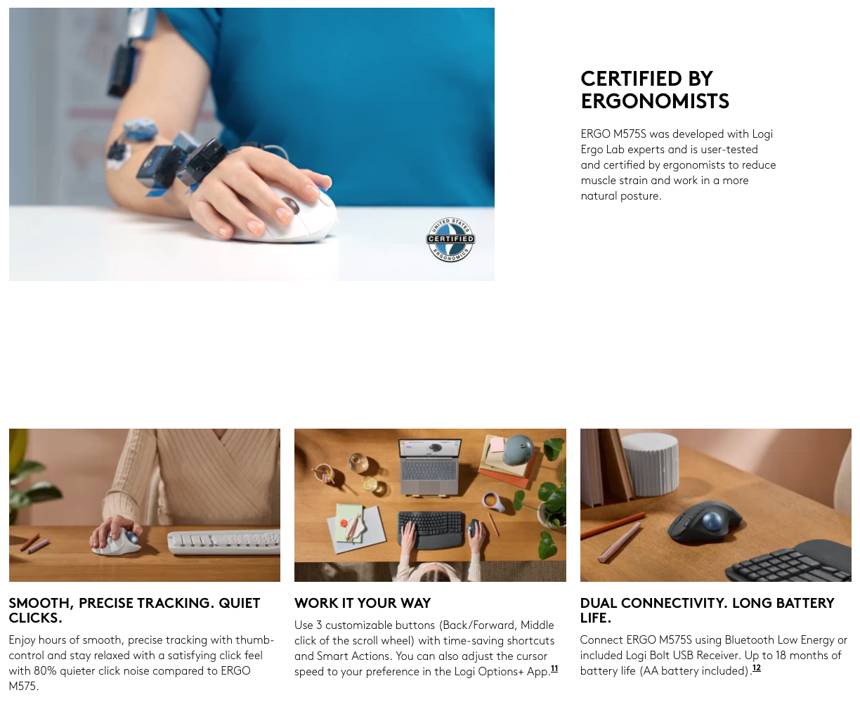 Logitech ERGO M575S Wireless Trackball Mouse, Wireless Ergonomic Mouse ...