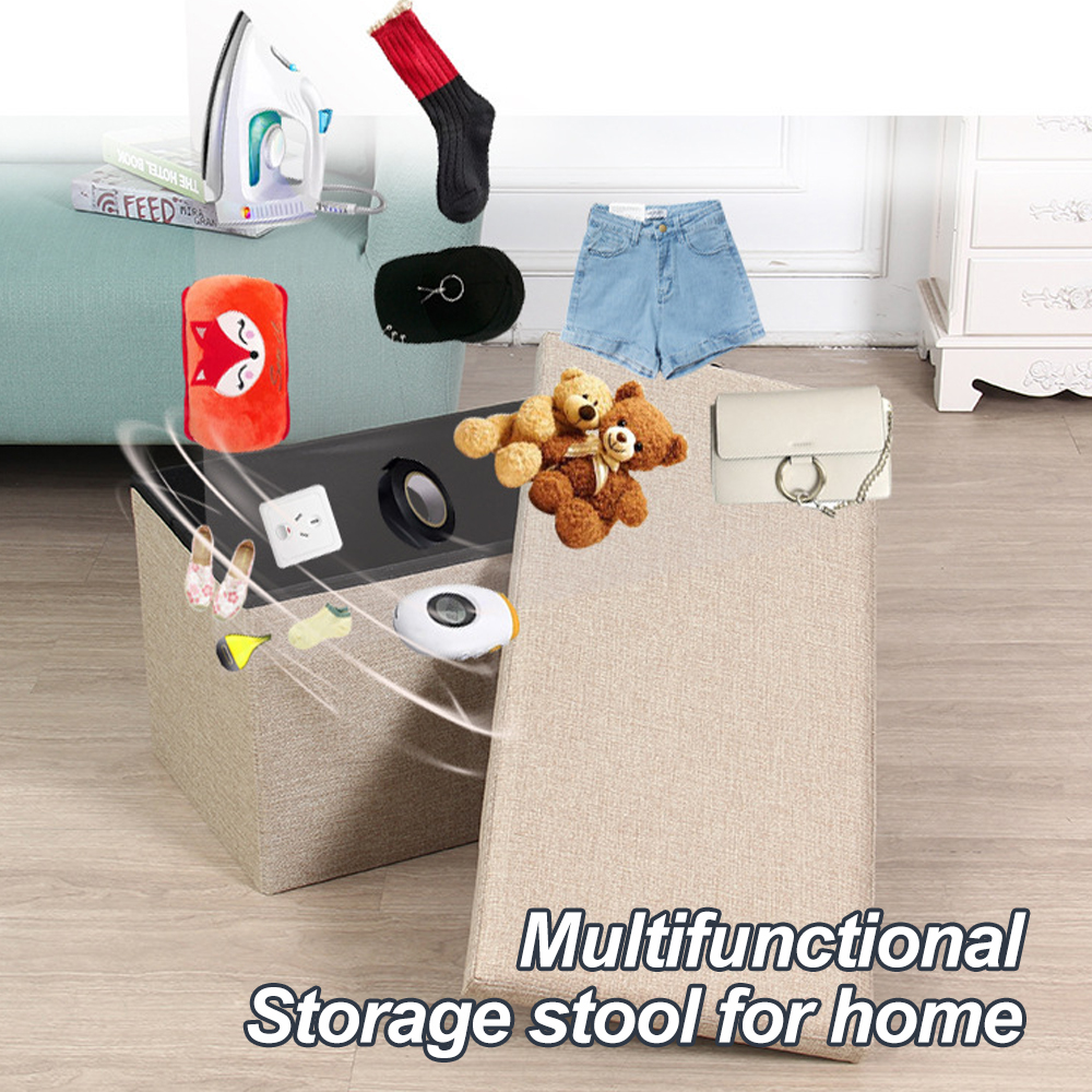 Imitation linen fabric storage stool Foldable clothing storage sofa ...