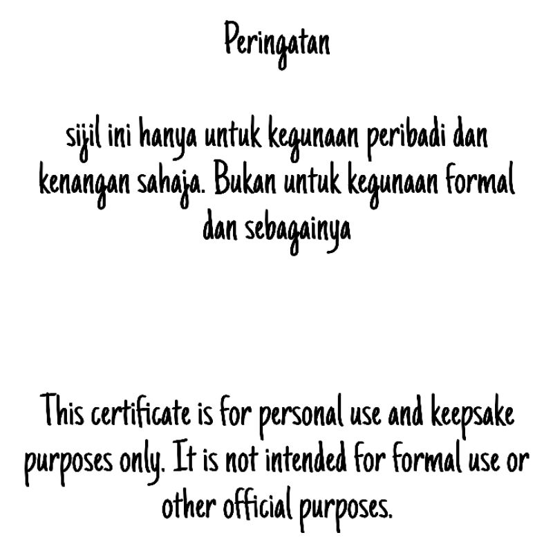 Print Sijil Kenangan Si Kucing berserta Laminate size A4 Cat Birth