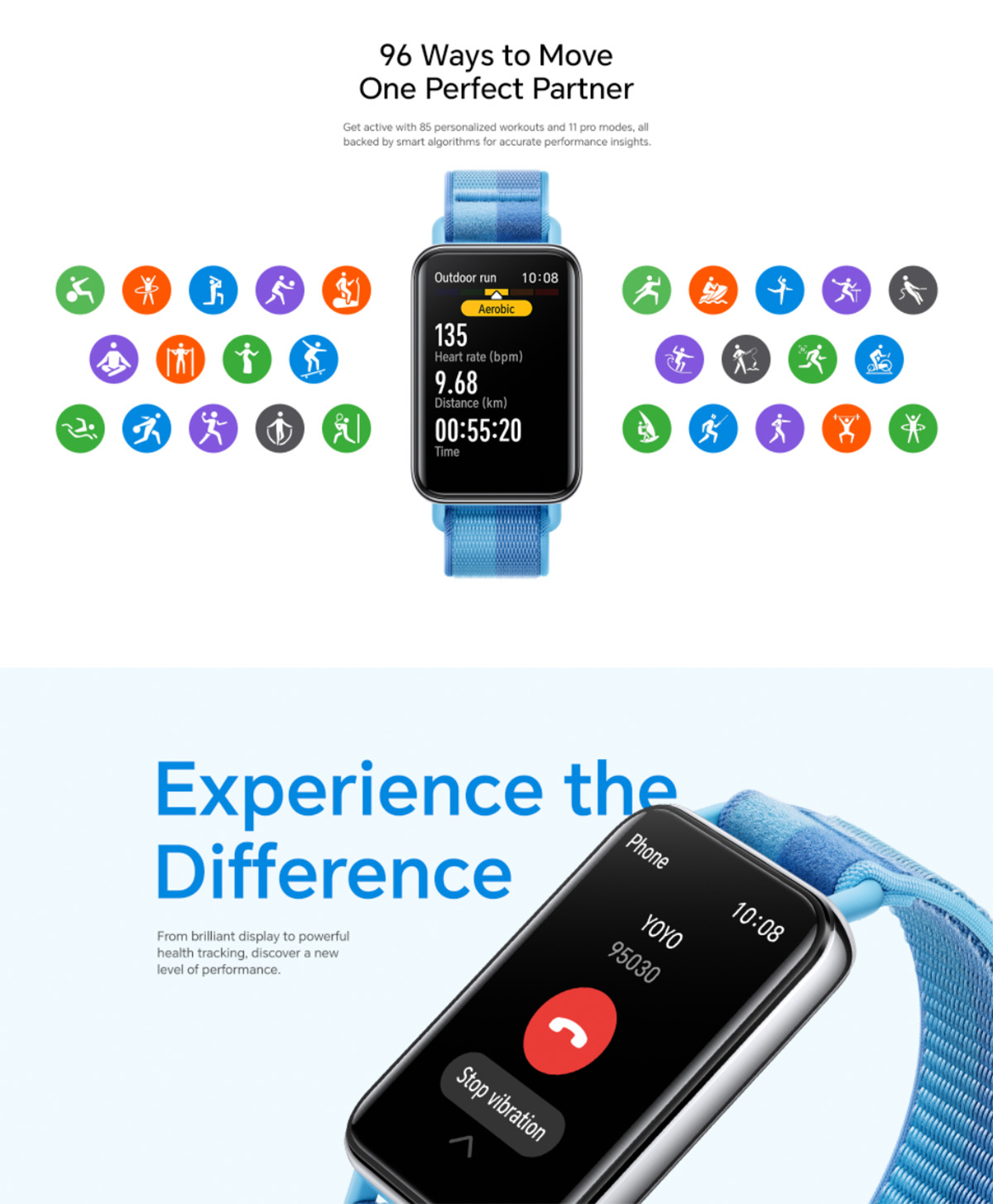 HONOR Band 10 Smart Watch, 96 Modes Sportifs Podometre, 1.57" 60Hz
