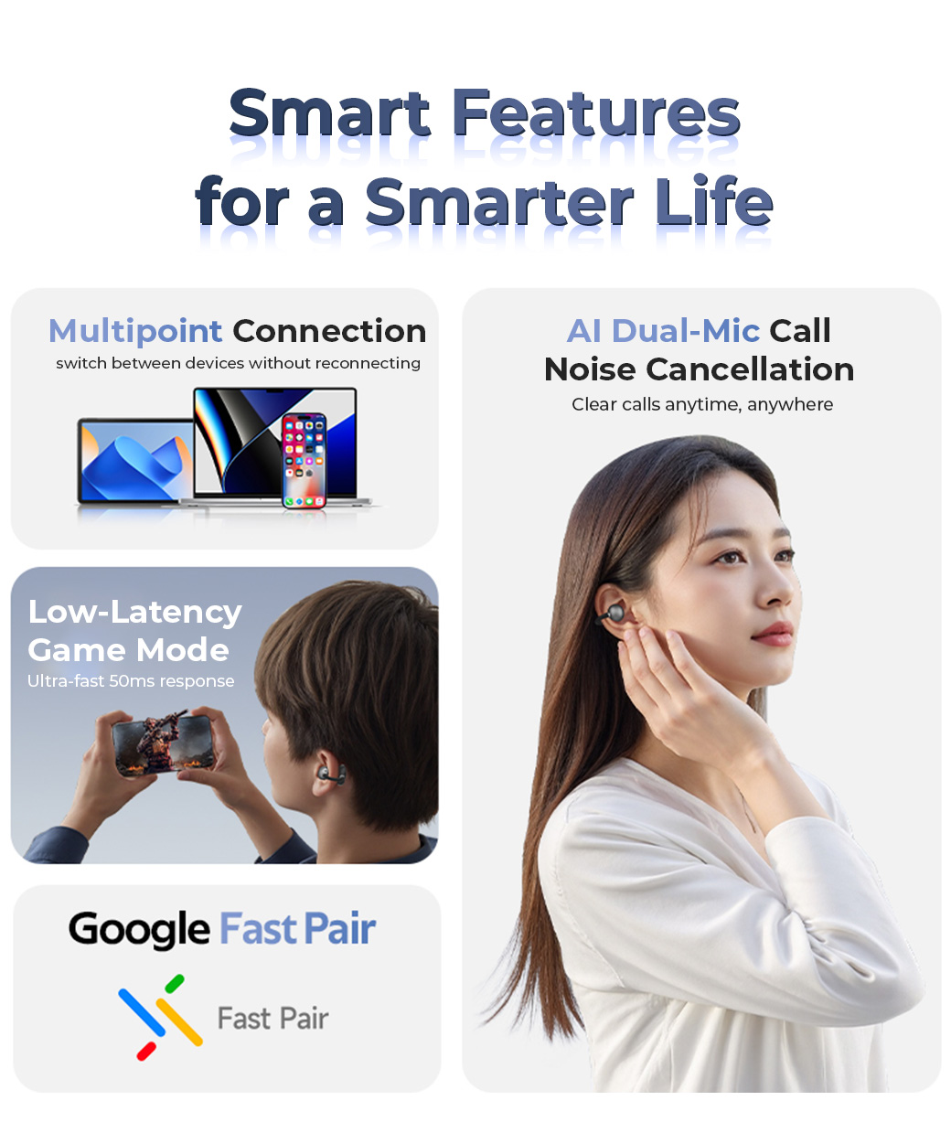 EarFun Clip Bluetooth 6.0 Open-Ear Wireless Earbuds with LDAC Hi-Res ...