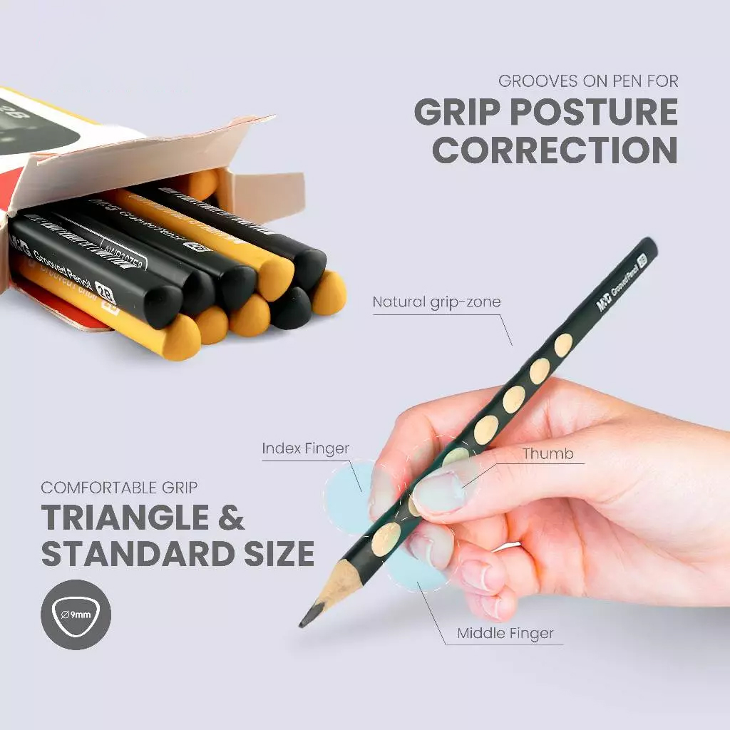 M&G Triangle Shape Lead Free Slim Grooved 2B Pencil Posture-Correcting ...