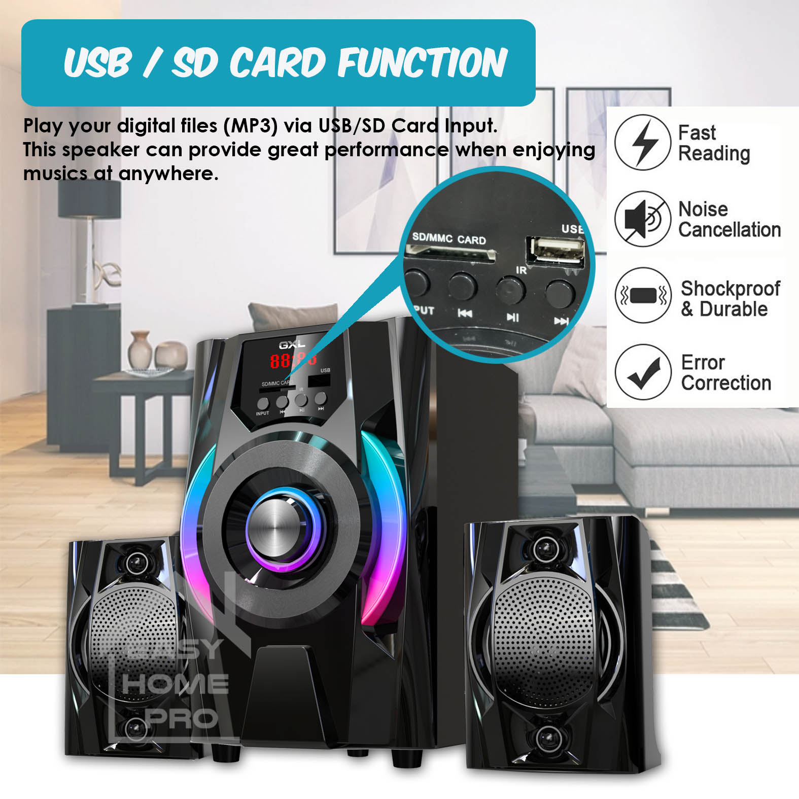 GXL GL-277TUSB GL-299TUSB 2.1 Multimedia Speaker System with USB/SD/FM ...