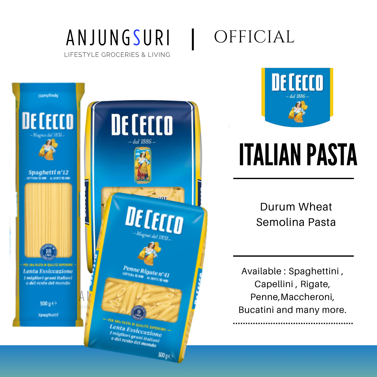 Italian De Cecco Durum Wheat Pasta Fusilli Pasta Penne Rigate Alfabeto ...