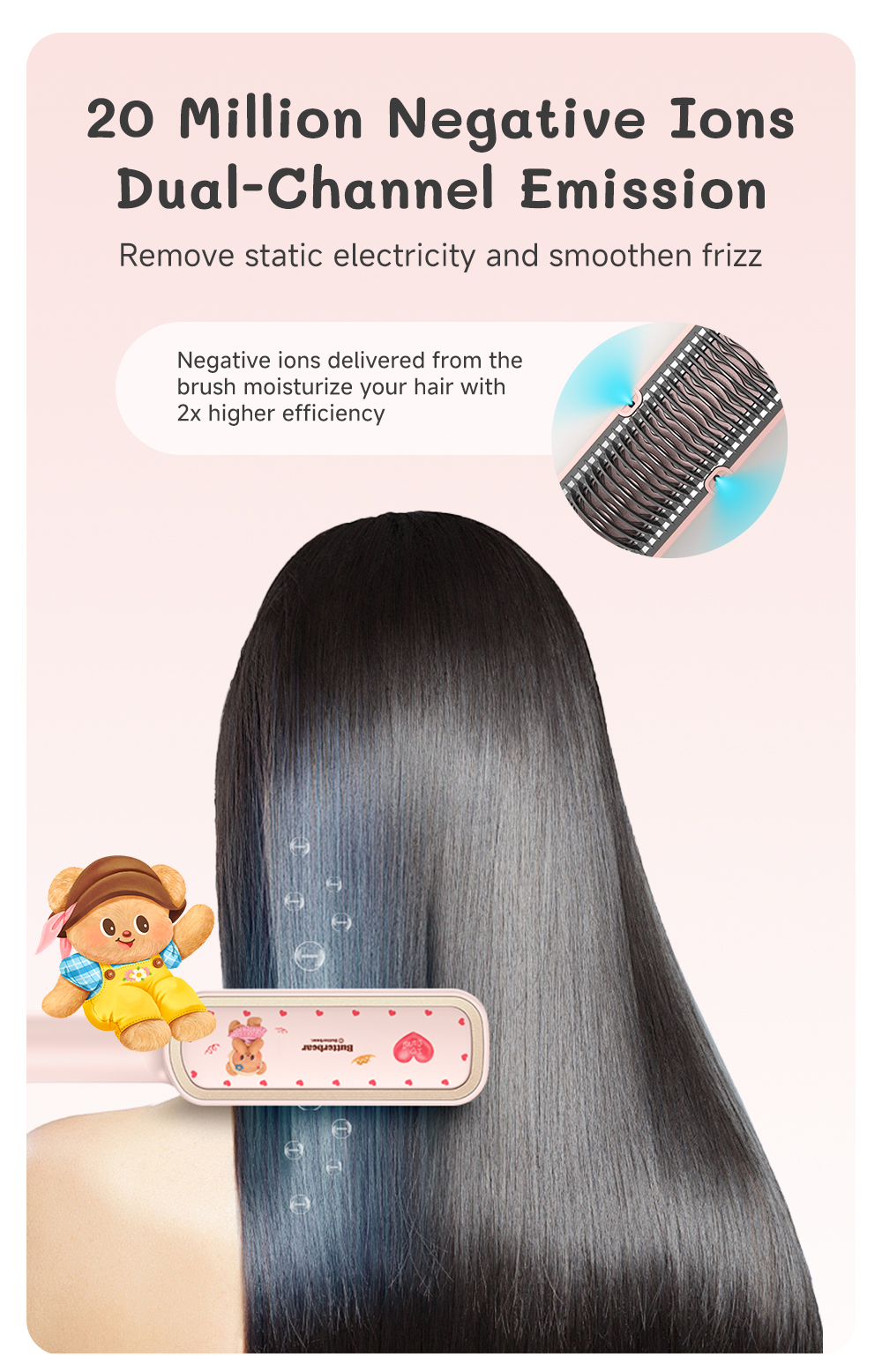 【Simplus×Butterbear】Straight Hair Comb Brush 20 Million Negative Ion ...