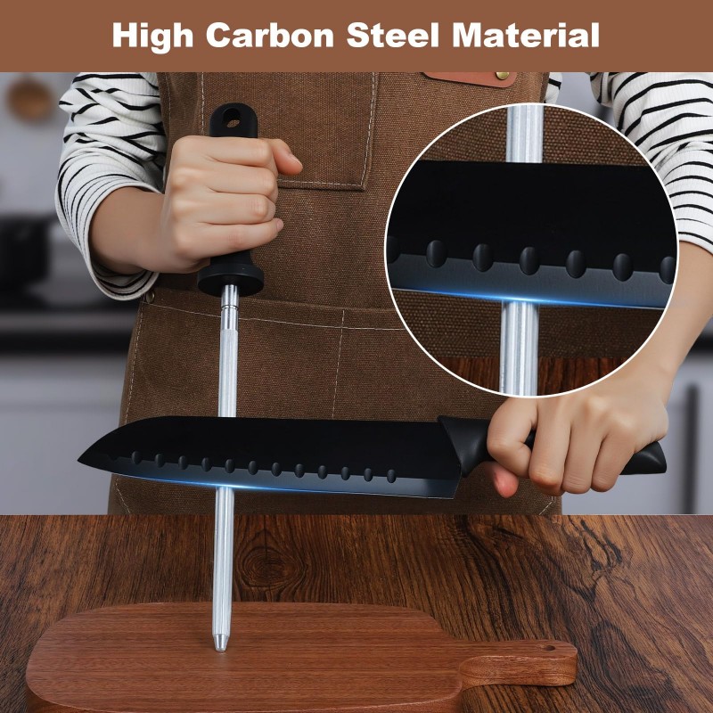 12 inch High Carbon Steel Knife Sharpener Cylindrical Sharpening Stick ...
