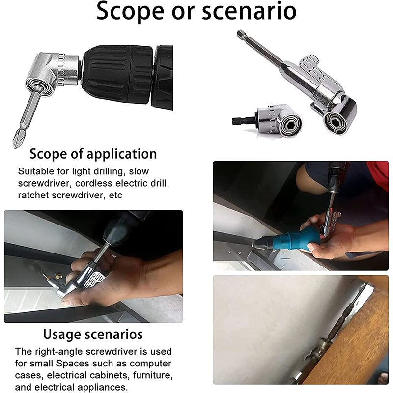 Adjustable 105 Degree Right Angle Screwdriver Tool Set 1/4 Hex Shank ...