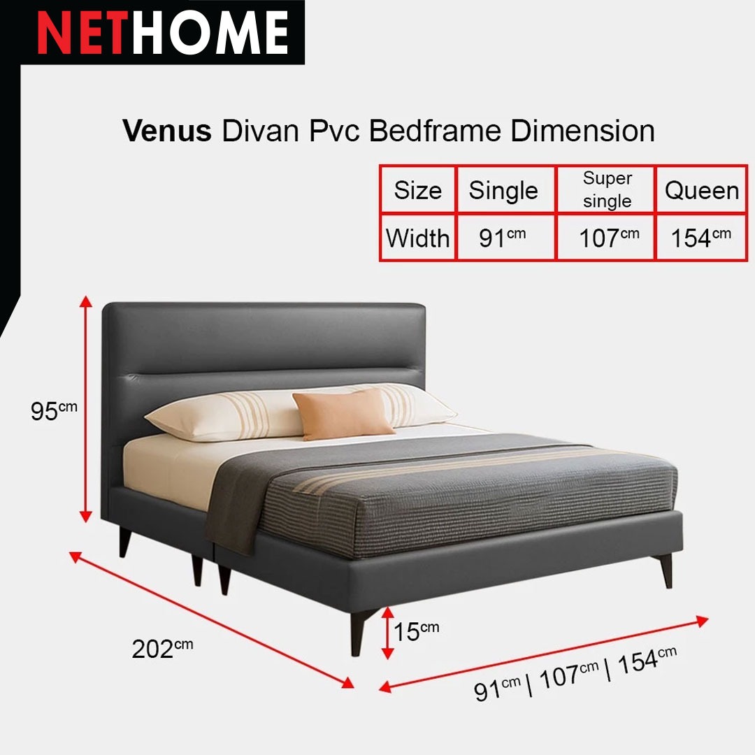 ⚡️NETHOME⚡️Venus PVC Leather Bed Frame – Single/Super Single/Queen/King ...