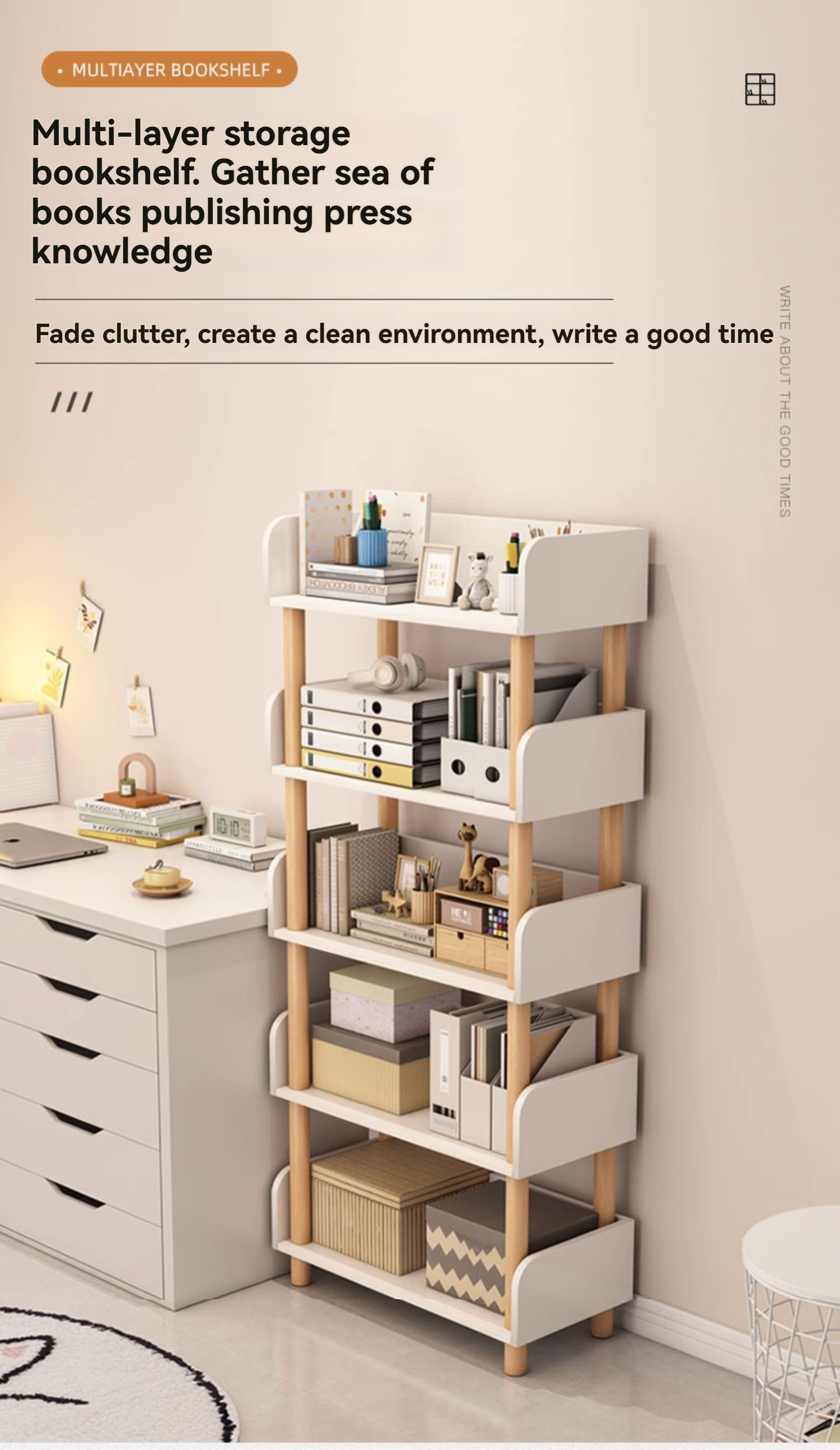 4 Layers Wooden Bookcase Multipurpose Rack Display Case Bookshelf White ...