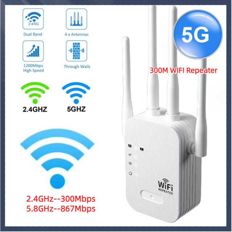 【1200Mbps 】WiFi Repeater Wireless 5G 2.4G Dual-band WIFI Extender 802 ...