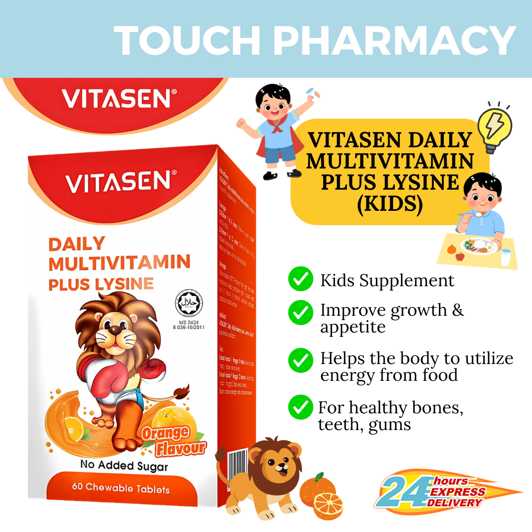 VITASEN Kids Daily Multivitamin Plus Lysine Chewable Tablet Orange ...