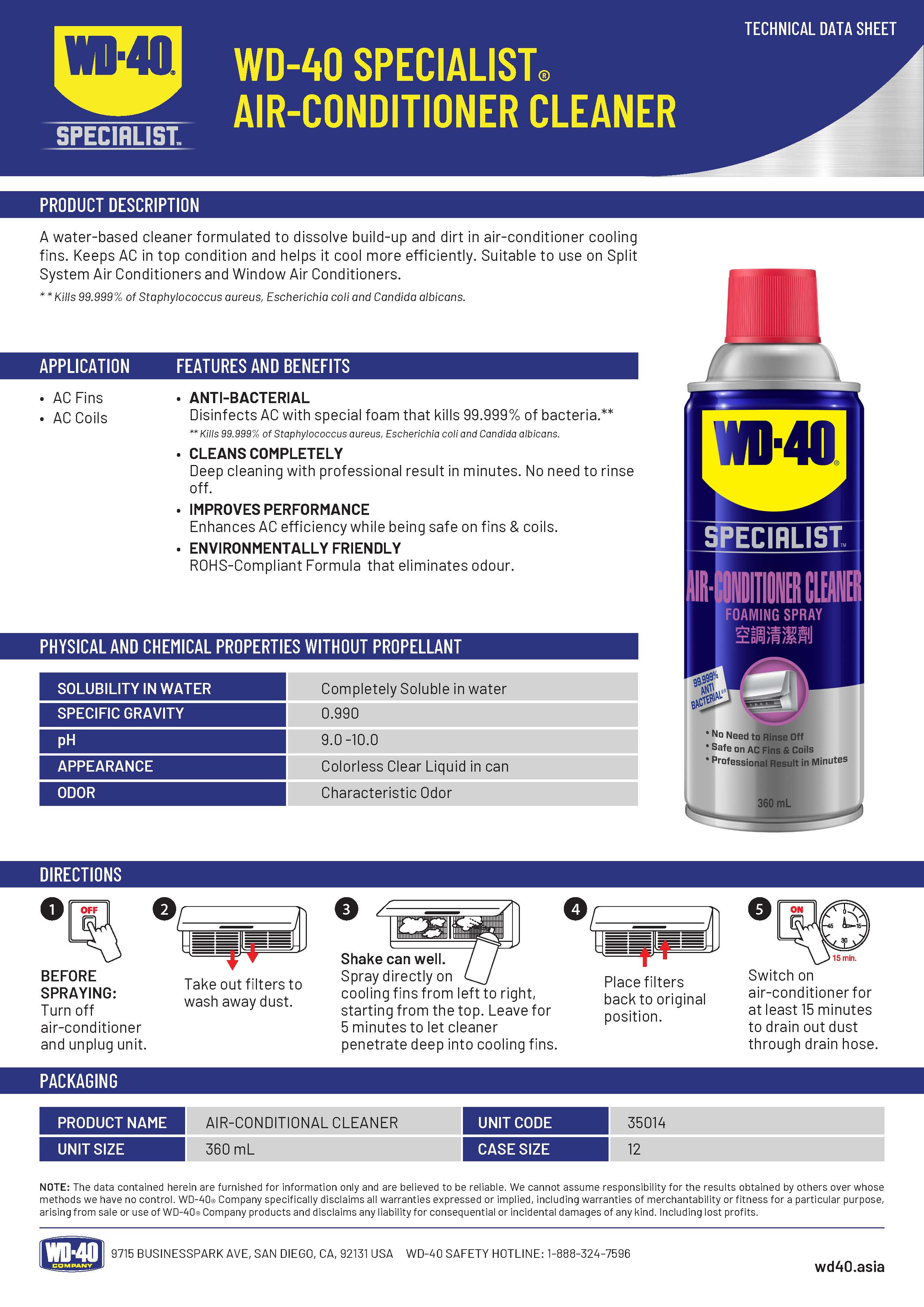 WD-40 Specialist Air-Conditional Cleaner Foaming Spray 360ml | Shopee ...