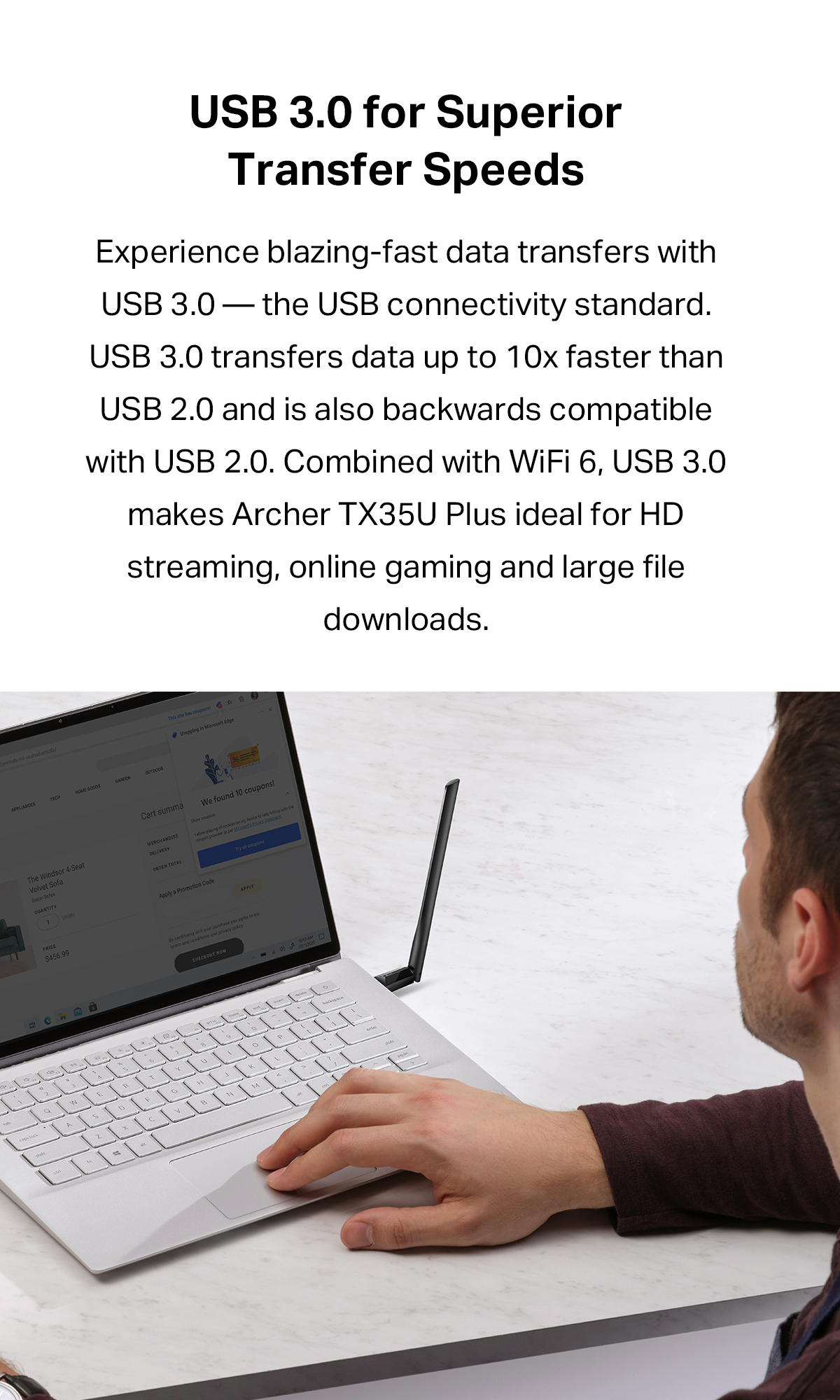 TP-Link AX1800 Dual Band Wi-Fi 6 High Gain Wireless USB Adapter Archer ...