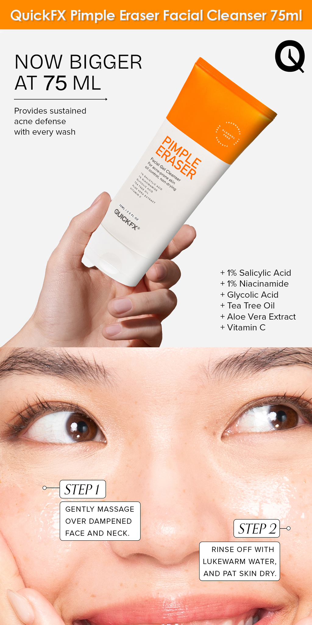 QUICKFX Pimple Eraser Cream / Facial Cleanser / Pore Tightening Toner ...