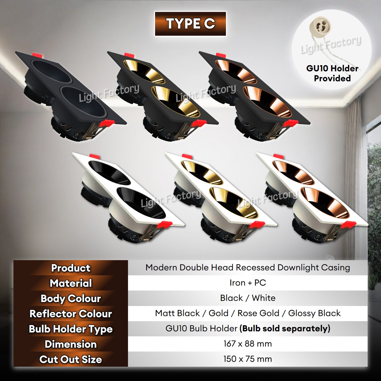 Recess Anti Glare Downlight Eyeball Casing Round / Single & Double ...