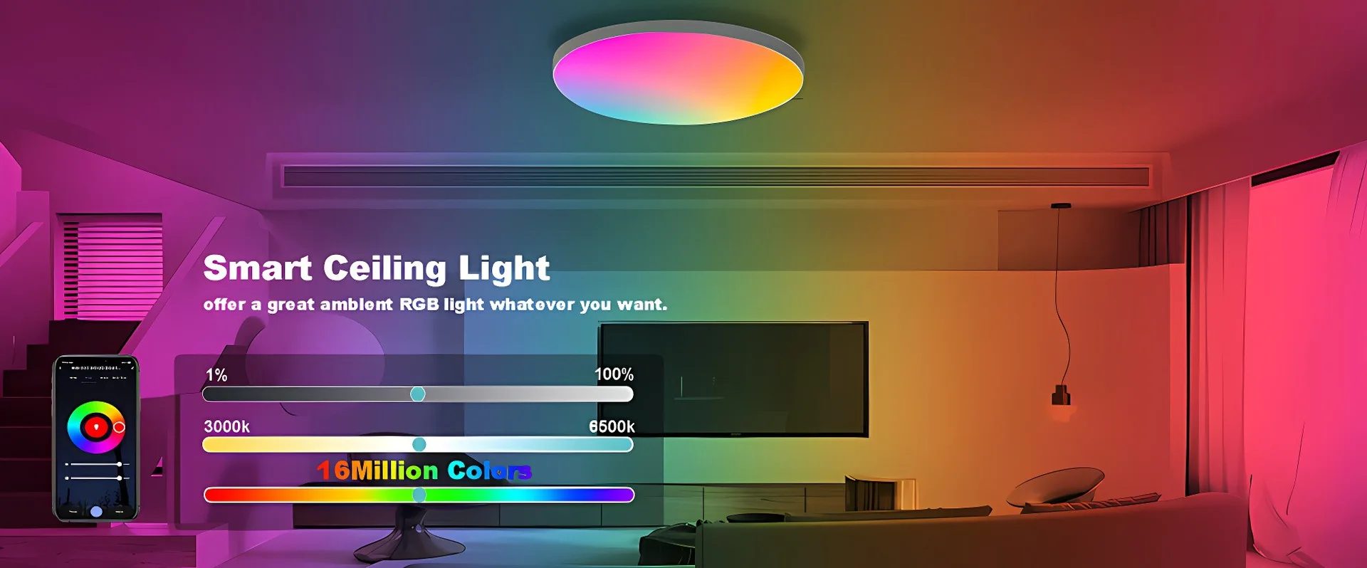 Tuya Smart WIFI LED Round Ceiling Light RGBCW Dimmable TUYA APP ...