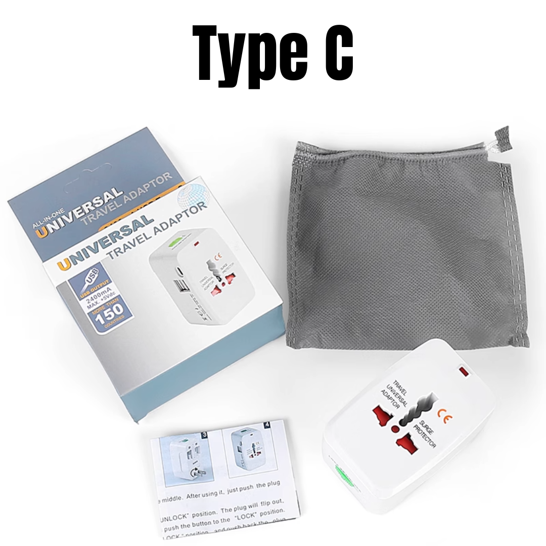 UNIVERSAL Travel Adapter 2 USB / Type C SURGE PROTECTOR Plug All In One ...
