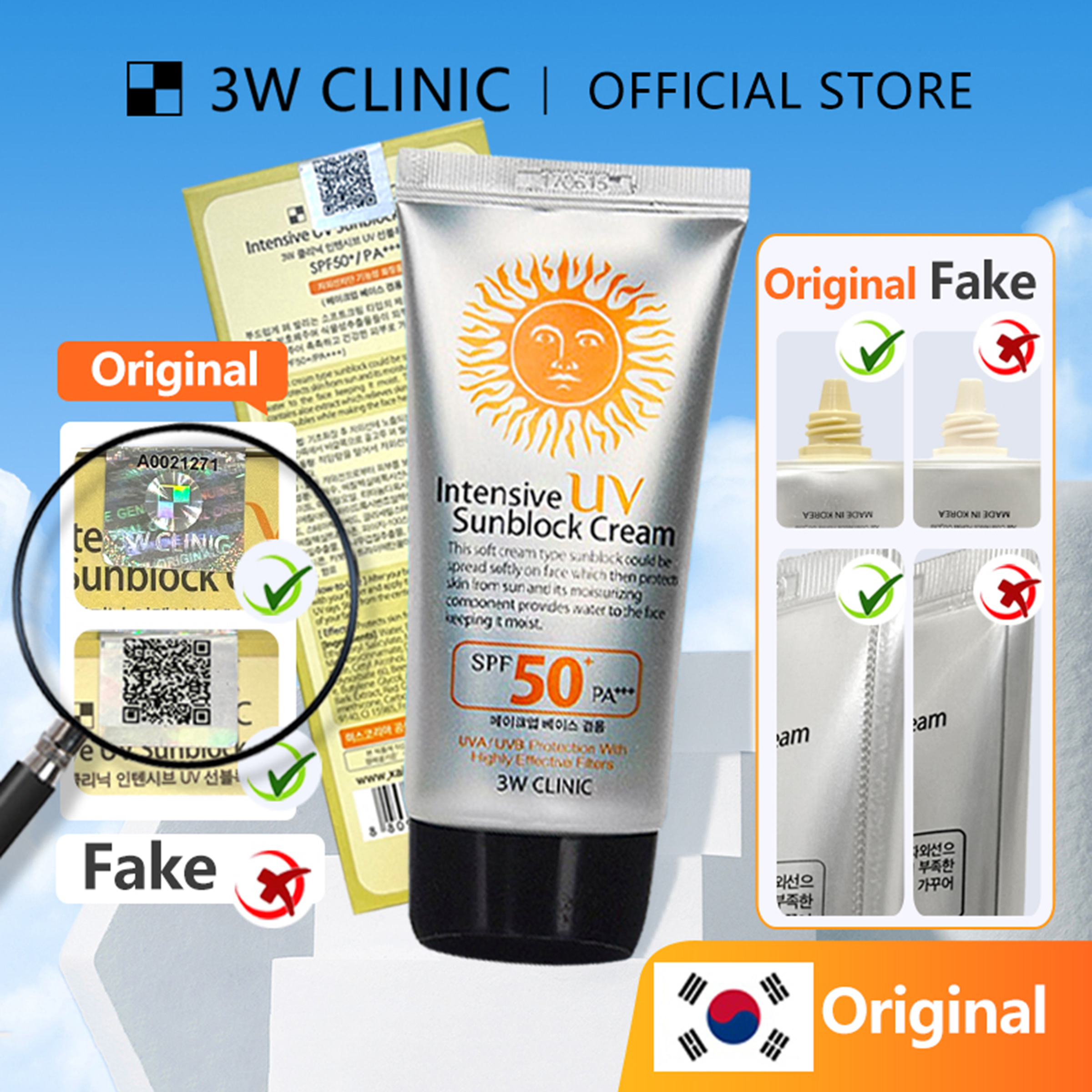 3W Clinic Sunscreen Intensive UV Sunblock Cream Refreshing Suncream Sun ...