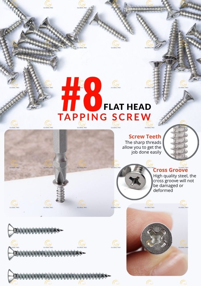 [10PCS] #8 Tapping Screw Skru Kayu Screw Flat Head Paku Kepala Rata ...