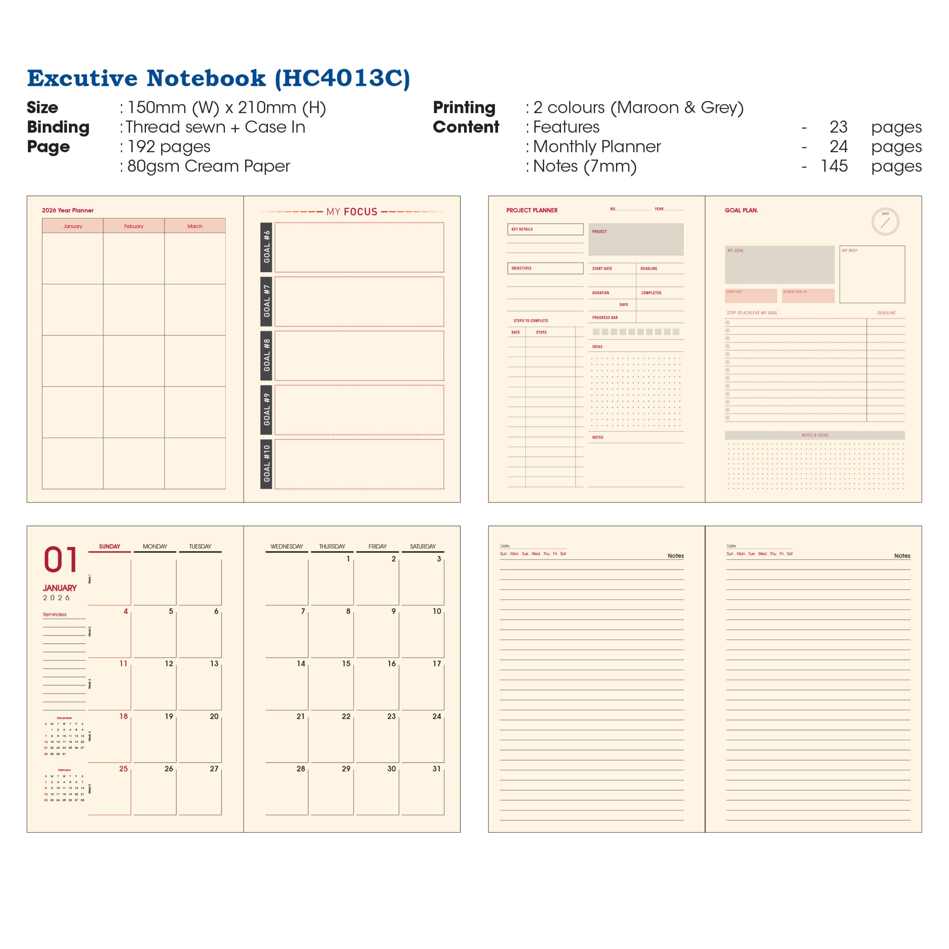 2026 Planner A5 Executive notebook 12month planner diary journal PU ...