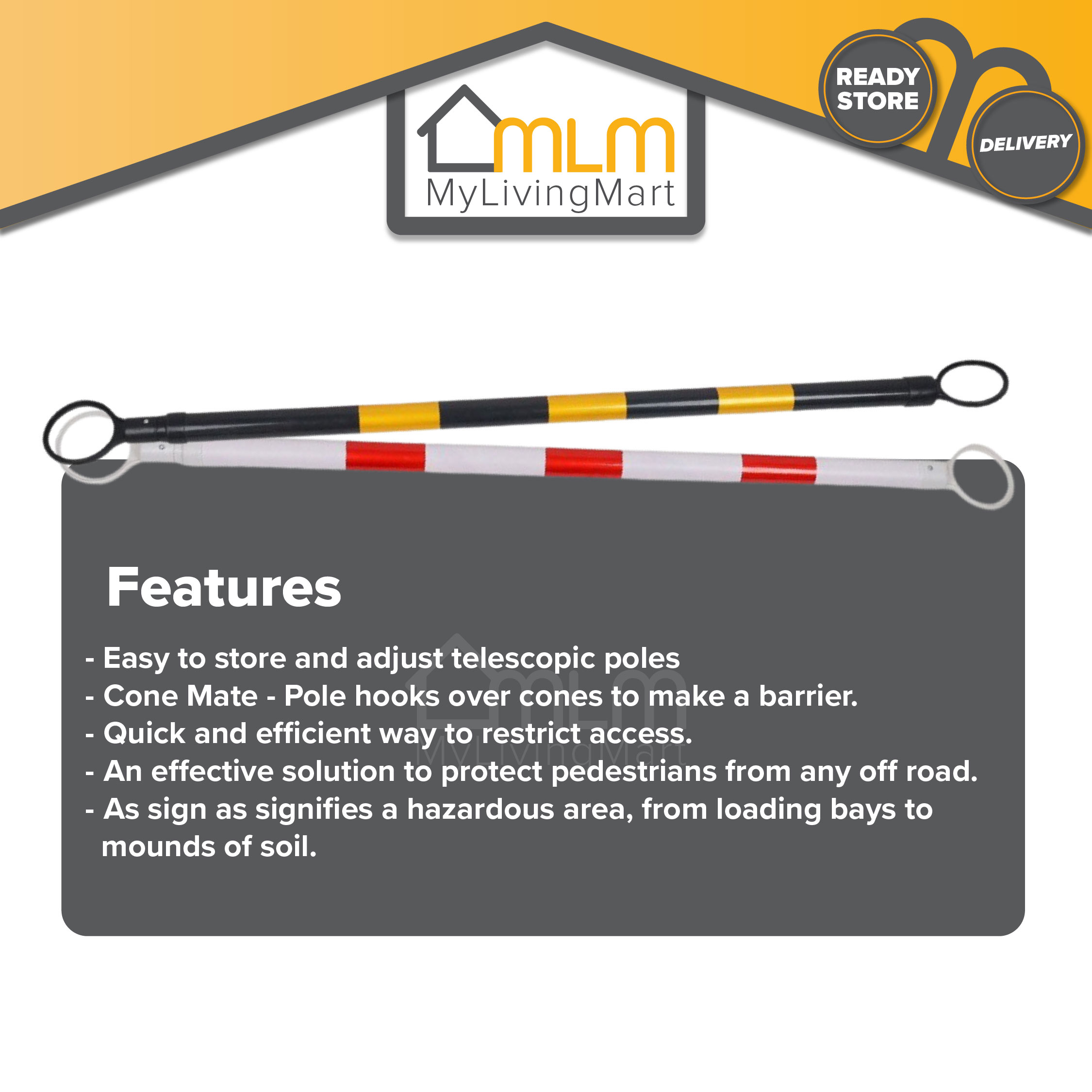 Expandable Retractable Cone Bar Traffic Safety Cone Bar Barrier 2 Meter ...