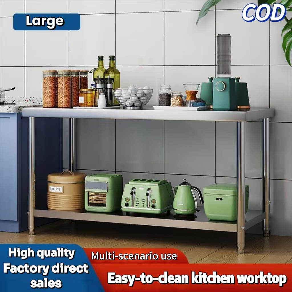 Commercial double wall stainless steel kitchen worktop storage table ...