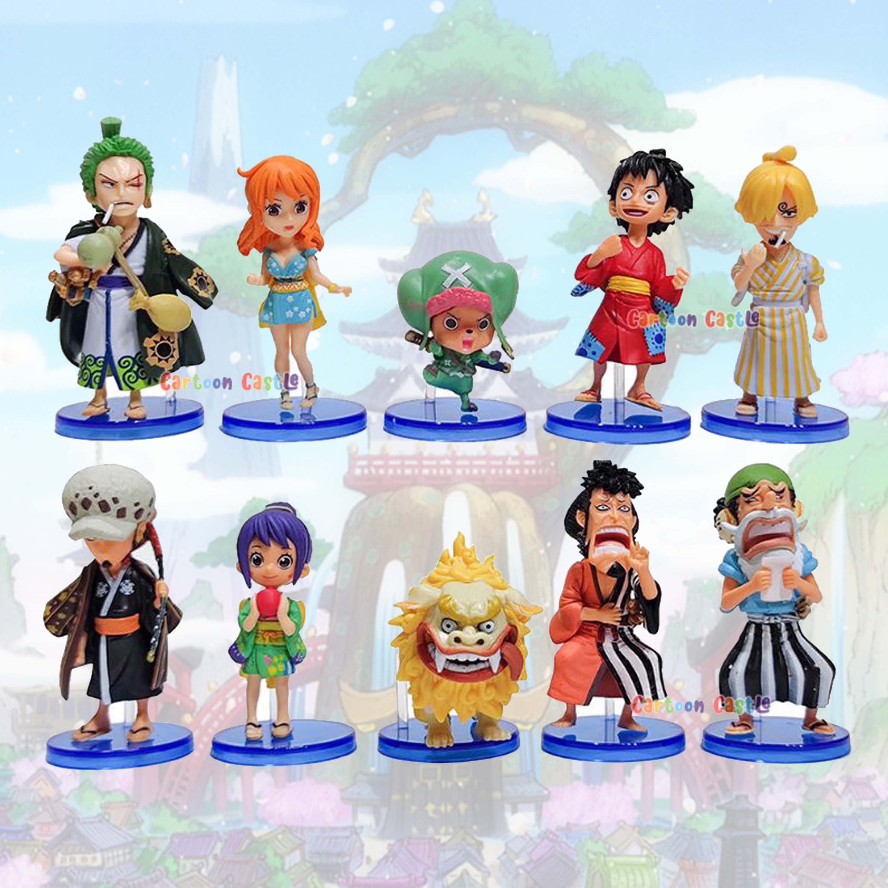 One Piece Wano Luffy Zoro Nami Q Version Mini Action Figure Toys Car ...
