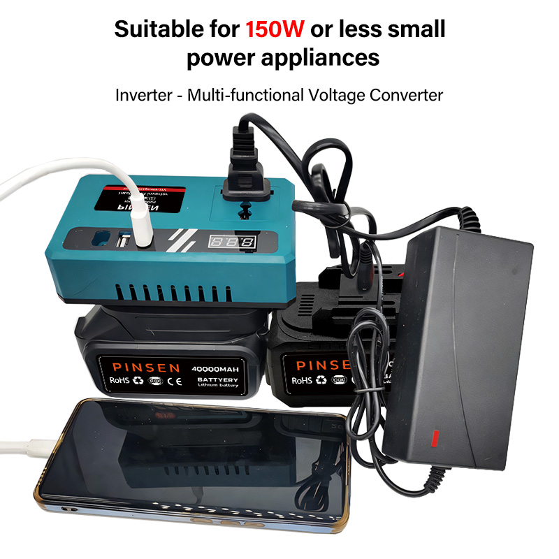 PINSEN150W Portable Power Inverter with 3USB Port DC 18V/21V To DC 220V ...