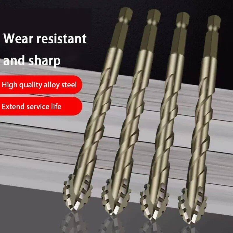 Four-edged serrated eccentric drill bit for ceramic tile drilling and ...