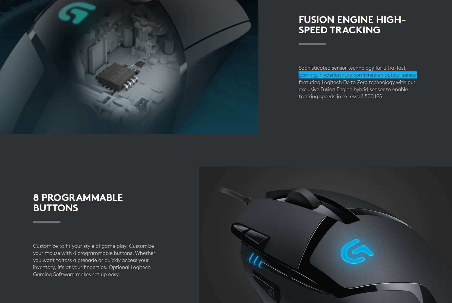 Logitech G402 Hyperion Fury Wired Gaming Mouse 4000DPI 8 Buttons Black ...
