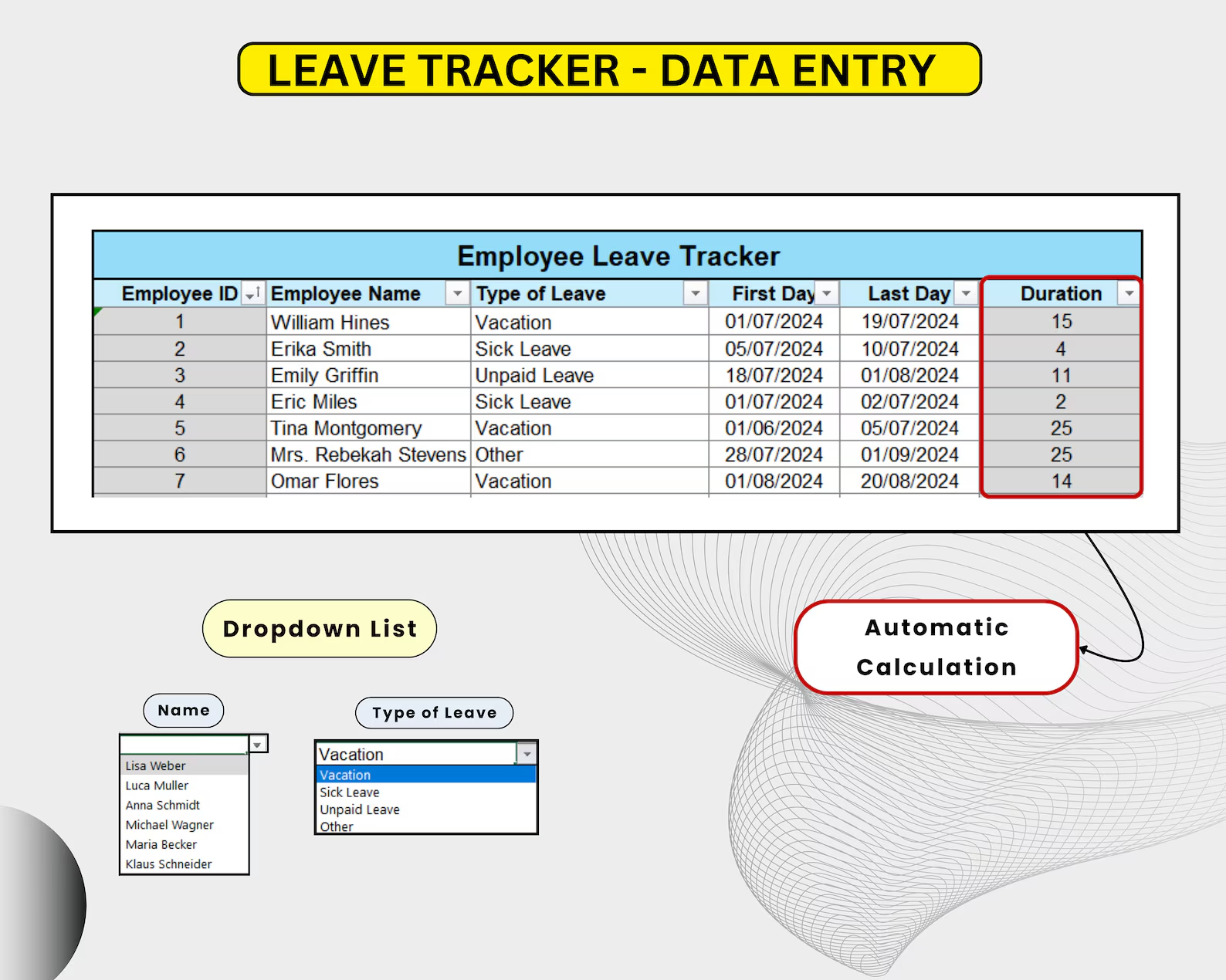 Staff Data and Leave Tracker HR Data Management System Calendar ...