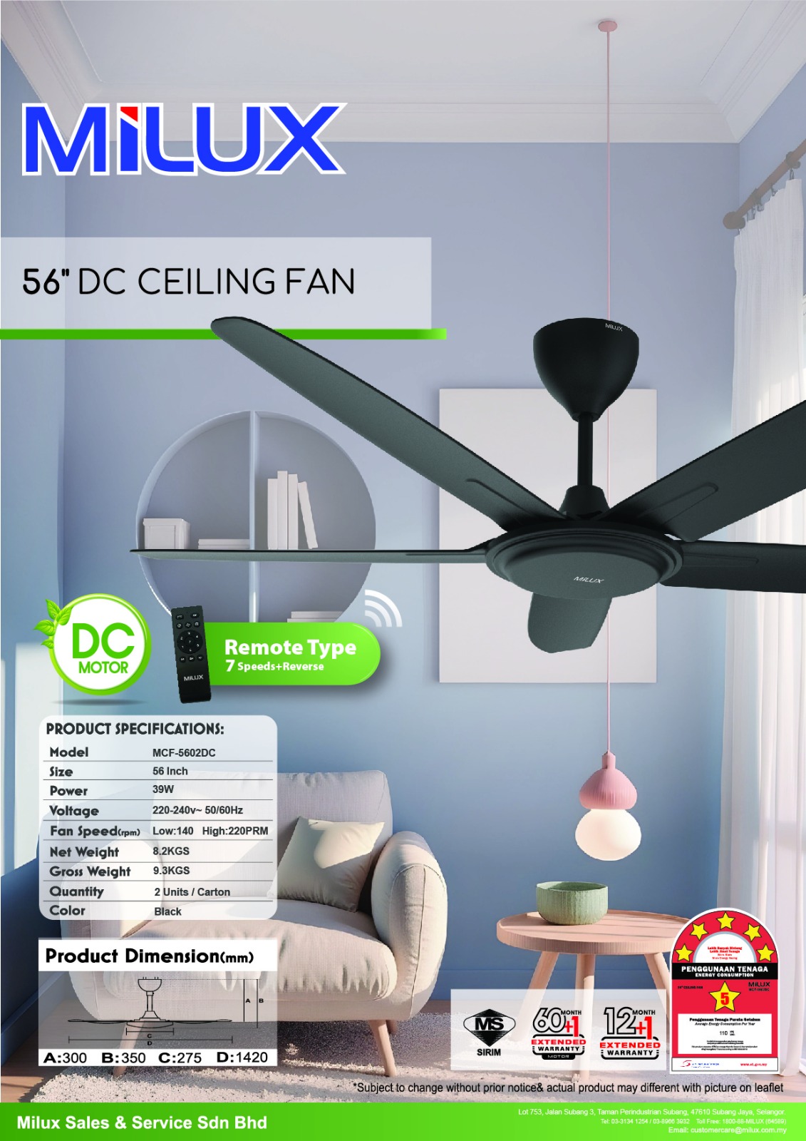 Milux 56” Remote Control DC Motor Ceiling Fan MCF-5602DC | Shopee Malaysia
