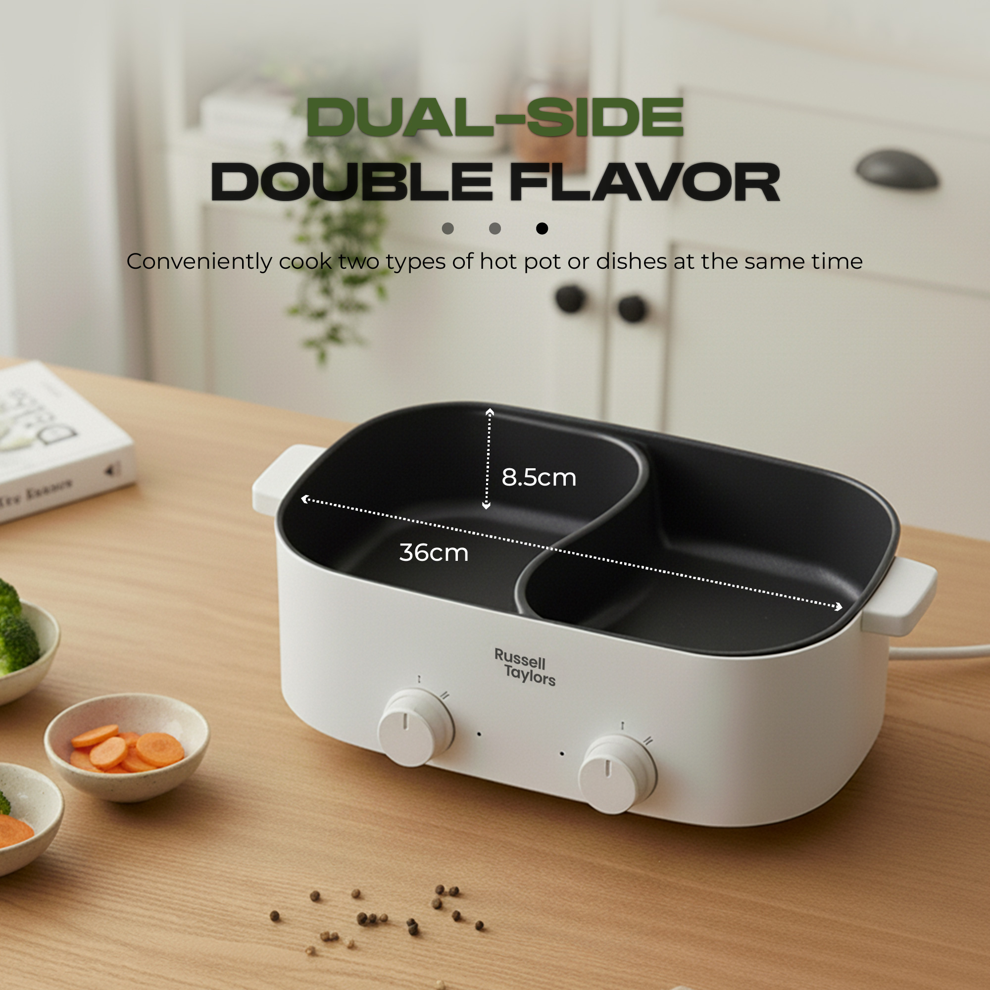 Russell Taylors Dual Compartment Non Stick Electric Hotpot & Steamer ...