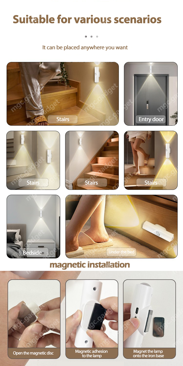 LED Smart Motion Sensor Wall Night Light USB Rechargeable Automatic ...