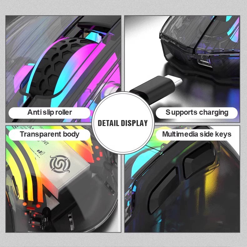 Transparent Wireless Gaming Mouse RGB light Rechargeable BT Compatible ...