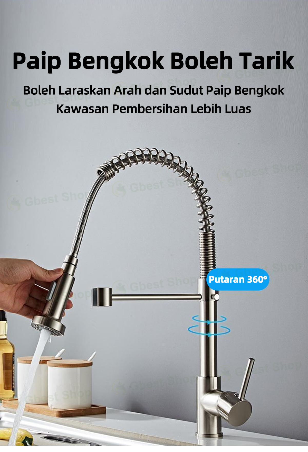 360° Stainless Steel Kitchen Faucet Spring Hose water tap head extender ...