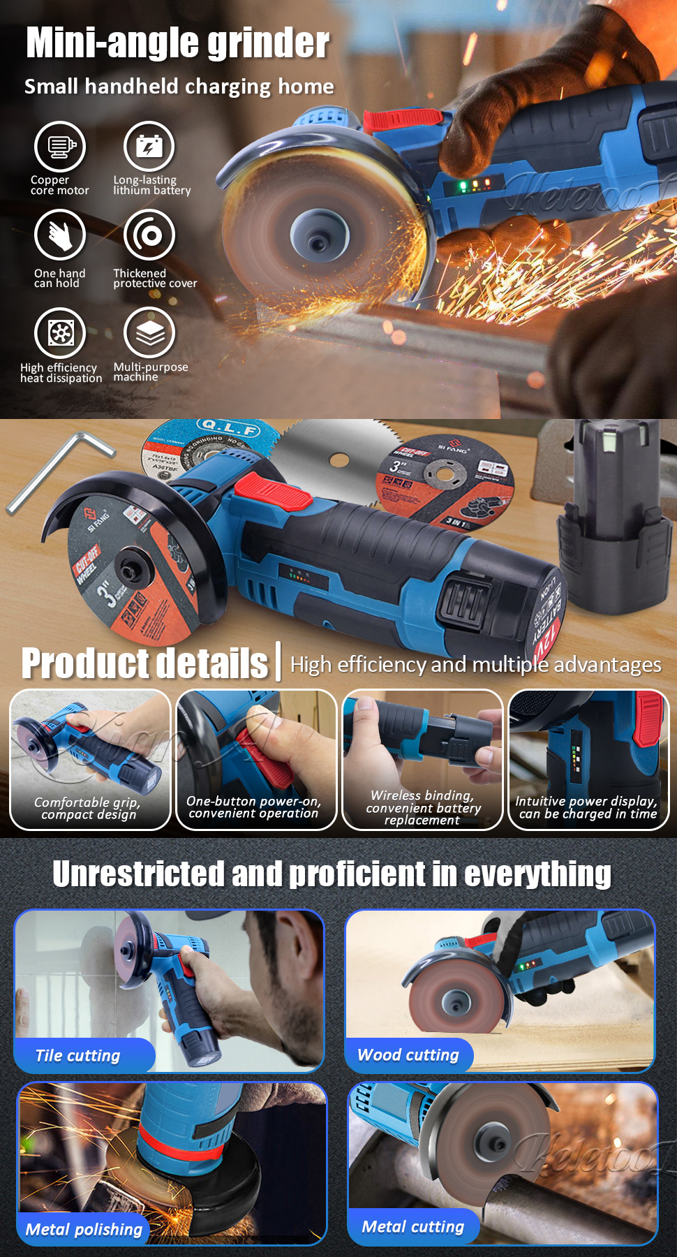 18V Cordless Angle Grinder 700W Mini Electric Polishing Grinding ...
